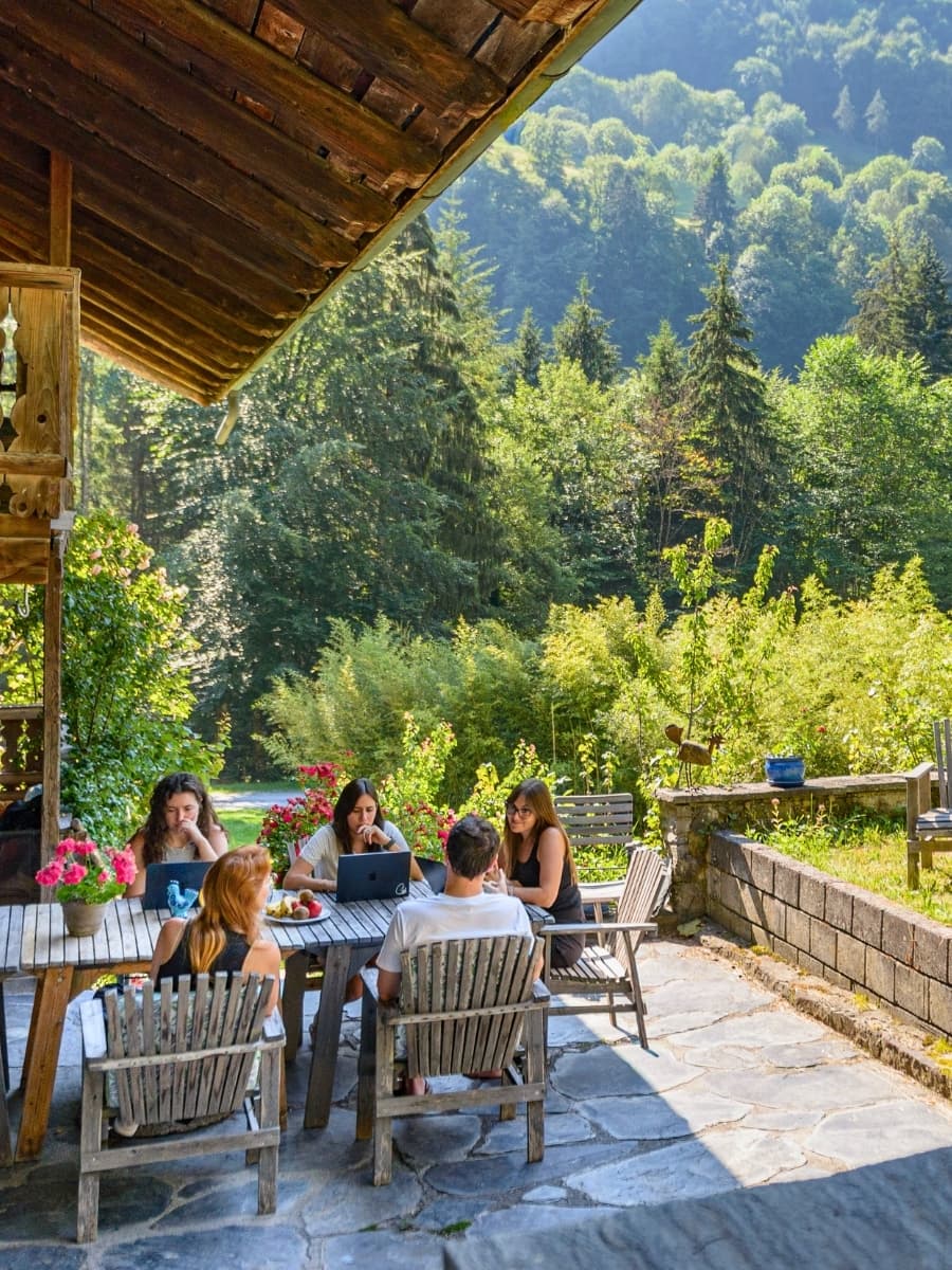 Mountain chalet landscape